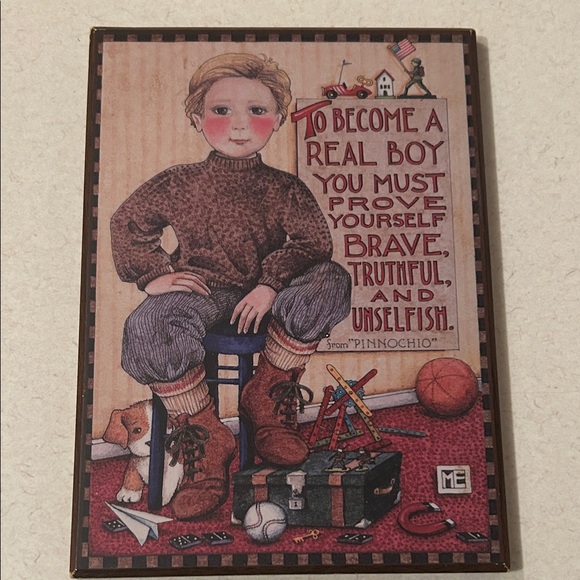 Mary Engelbreit Other - Mary Engelbreit "Real Boy"  Plaque Wood Colorplak Collectible 1990 Pinocchio